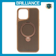 Brilliance LUX iPhone 13 Pro Max 360° Rotating Magnetic Metal Bracket Carbon Fiber Pattern Matte PC+TPU Phone case Gold