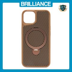 Brilliance LUX iPhone 13 360° Rotating Magnetic Metal Bracket Carbon Fiber Pattern Matte PC+TPU Phone case Gold
