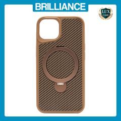 Brilliance LUX iPhone 14 360° Rotating Magnetic Metal Bracket Carbon Fiber Pattern Matte PC+TPU Phone case Gold