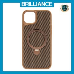 Brilliance LUX iPhone 15 Plus 360° Rotating Magnetic Metal Bracket Carbon Fiber Pattern Matte PC+TPU Phone case Gold