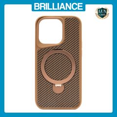 Brilliance LUX iPhone 14 Pro 360° Rotating Magnetic Metal Bracket Carbon Fiber Pattern Matte PC+TPU Phone case Gold
