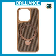 Brilliance LUX iPhone 15 Pro 360° Rotating Magnetic Metal Bracket Carbon Fiber Pattern Matte PC+TPU Phone case Gold
