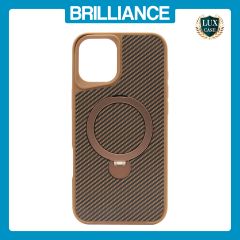 Brilliance LUX iPhone 16 Plus 360° Rotating Magnetic Metal Bracket Carbon Fiber Pattern Matte PC+TPU Phone case Gold