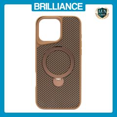 Brilliance LUX iPhone 16 Pro Max 360° Rotating Magnetic Metal Bracket Carbon Fiber Pattern Matte PC+TPU Phone case Gold