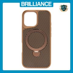 Brilliance LUX iPhone 16 360° Rotating Magnetic Metal Bracket Carbon Fiber Pattern Matte PC+TPU Phone case Gold