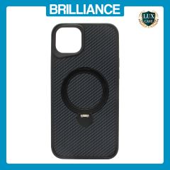 Brilliance LUX iPhone 15 Plus 360° Rotating Magnetic Metal Bracket Carbon Fiber Pattern Matte PC+TPU Phone case Black