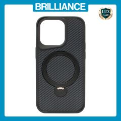Brilliance LUX iPhone 14 Pro 360° Rotating Magnetic Metal Bracket Carbon Fiber Pattern Matte PC+TPU Phone case Black
