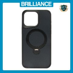 Brilliance LUX iPhone 15 Pro Max 360° Rotating Magnetic Metal Bracket Carbon Fiber Pattern Matte PC+TPU Phone case Black