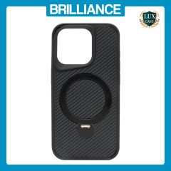 Brilliance LUX iPhone 15 Pro 360° Rotating Magnetic Metal Bracket Carbon Fiber Pattern Matte PC+TPU Phone case Black