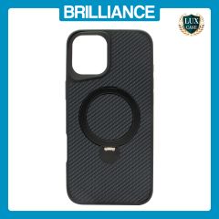 Brilliance LUX iPhone 16 Plus 360° Rotating Magnetic Metal Bracket Carbon Fiber Pattern Matte PC+TPU Phone case Black