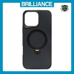 Brilliance LUX iPhone 16 Pro Max 360° Rotating Magnetic Metal Bracket Carbon Fiber Pattern Matte PC+TPU Phone case Black