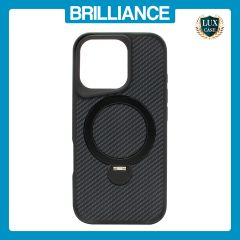 Brilliance LUX iPhone 16 Pro 360° Rotating Magnetic Metal Bracket Carbon Fiber Pattern Matte PC+TPU Phone case Black