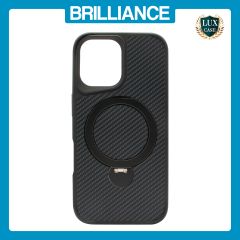 Brilliance LUX iPhone 16 360° Rotating Magnetic Metal Bracket Carbon Fiber Pattern Matte PC+TPU Phone case Black