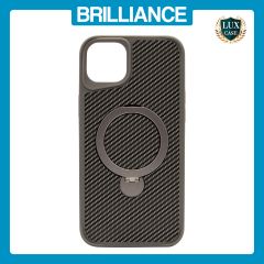 Brilliance LUX iPhone 15 Plus 360° Rotating Magnetic Metal Bracket Carbon Fiber Pattern Matte PC+TPU Phone case Grey