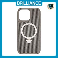 Brilliance LUX iPhone 14 Pro Max 360° Rotating Magnetic Metal Bracket Carbon Fiber Pattern Matte PC+TPU Phone case Grey