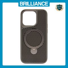 Brilliance LUX iPhone 14 Pro 360° Rotating Magnetic Metal Bracket Carbon Fiber Pattern Matte PC+TPU Phone case Grey