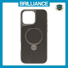 Brilliance LUX iPhone 16 Pro Max 360° Rotating Magnetic Metal Bracket Carbon Fiber Pattern Matte PC+TPU Phone case Grey