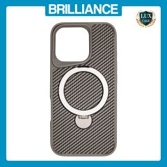 Brilliance LUX iPhone 16 Pro 360° Rotating Magnetic Metal Bracket Carbon Fiber Pattern Matte PC+TPU Phone case Grey