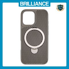 Brilliance LUX iPhone 16 360° Rotating Magnetic Metal Bracket Carbon Fiber Pattern Matte PC+TPU Phone case Grey