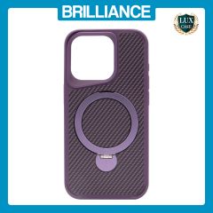 Brilliance LUX iPhone 15 Pro 360° Rotating Magnetic Metal Bracket Carbon Fiber Pattern Matte PC+TPU Phone case Purple