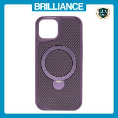 Brilliance LUX iPhone 15 360° Rotating Magnetic Metal Bracket Carbon Fiber Pattern Matte PC+TPU Phone case Purple
