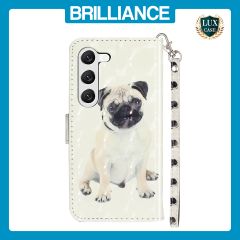 Brilliance LUX Samsung S23 Flip PU Leather Wallet 3D Print Dog with Wrist Strap Case
