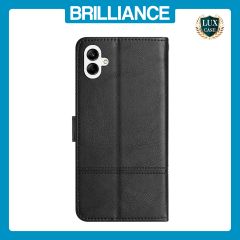 Brilliance LUX Samsung A05 4G Flip PU Leather Wallet ShockProof Imprinted Cowhide Texture with Wrist Strap Case Black