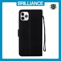 Brilliance LUX iPhone 11 Pro Max Flip PU Leather Wallet Classic Card Pockets with Wrist Strap Case Black