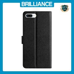 Brilliance LUX iPhone 6P/7P/8P Flip PU Leather Wallet Silk Print Card Pockets with Wrist Strap Case Black