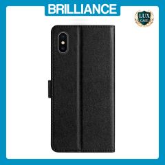 Brilliance LUX iPhone XS Max Flip PU Leather Wallet Silk Print Card Pockets with Wrist Strap Case Black
