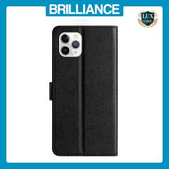 Brilliance LUX iPhone 11 Pro Max Flip PU Leather Wallet Silk Print Card Pockets with Wrist Strap Case Black