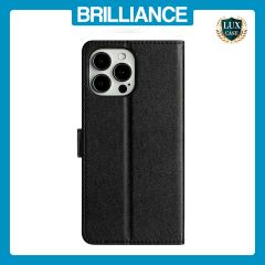 Brilliance LUX iPhone 12 Pro Max Flip PU Leather Wallet Silk Print Card Pockets with Wrist Strap Case Black