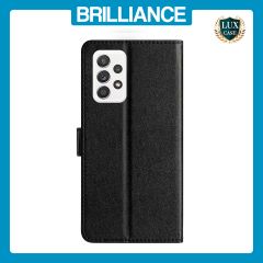 Brilliance LUX Samsung A23 5G Flip PU Leather Wallet Silk Print Card Pockets with Wrist Strap Case Black