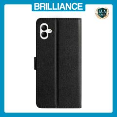 Brilliance LUX Samsung A05 4G Flip PU Leather Wallet Silk Print Card Pockets with Wrist Strap Case Black