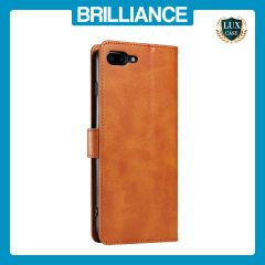 Brilliance LUX iPhone 6P/7P/8P Book Flip Soft PU Leather Wallet with Card Pockets Case Light Brown