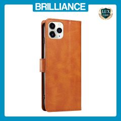 Brilliance LUX iPhone 11 Pro Max Book Flip Soft PU Leather Wallet with Card Pockets Case Light Brown