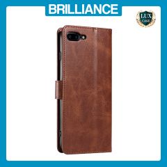 Brilliance LUX iPhone 6P/7P/8P Book Flip Soft PU Leather Wallet with Card Pockets Case Brown