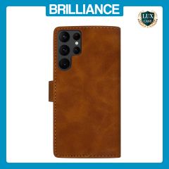 Brilliance LUX Samsung S24 Ultra Flip Premium PU Leather Wallet Business Style with Card Pockets Case Brown