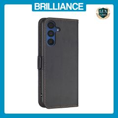 Brilliance LUX Samsung A35 Flip Book PU Leather Wallet  Holder & Stand with Card Pockets Case Black