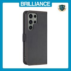 Brilliance LUX Samsung S24 Ultra Flip Book PU Leather Wallet  Holder & Stand with Card Pockets Case Black