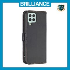 Brilliance LUX Samsung A12 Flip Book PU Leather Wallet  Holder & Stand with Card Pockets Case Black