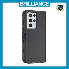 Brilliance LUX Samsung S21 Ultra Flip Book PU Leather Wallet  Holder & Stand with Card Pockets Case Black