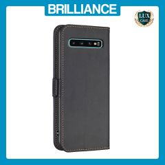 Brilliance LUX Samsung S10 Plus Flip Book PU Leather Wallet  Holder & Stand with Card Pockets Case Black