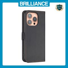 Brilliance LUX iPhone 15 Pro Flip Book PU Leather Wallet  Holder & Stand with Card Pockets Case Black