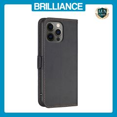 Brilliance LUX iPhone 12Pro Max Flip Book PU Leather Wallet  Holder & Stand with Card Pockets Case Black