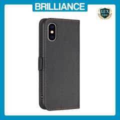 Brilliance LUX iPhone XS Max Flip Book PU Leather Wallet  Holder & Stand with Card Pockets Case Black