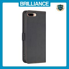 Brilliance LUX iPhone 6P/7P/8P Flip Book PU Leather Wallet  Holder & Stand with Card Pockets Case Black