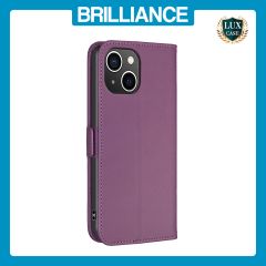Brilliance LUX iPhone 15 Flip Book PU Leather Wallet  Holder & Stand with Card Pockets Case Purple