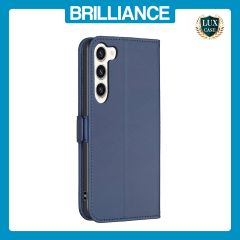 Brilliance LUX Samsung S24 Flip Book PU Leather Wallet  Holder & Stand with Card Pockets Case Blue