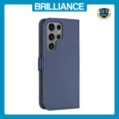 Brilliance LUX Samsung S23 Ultra Flip Book PU Leather Wallet  Holder & Stand with Card Pockets Case Blue